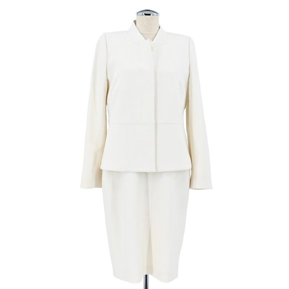 MaxMara Dresses & Skirts - MAXMARA Womens Size 14 Ivory Dress Blazer Suit Set Exposed Stitch Sheath Wool